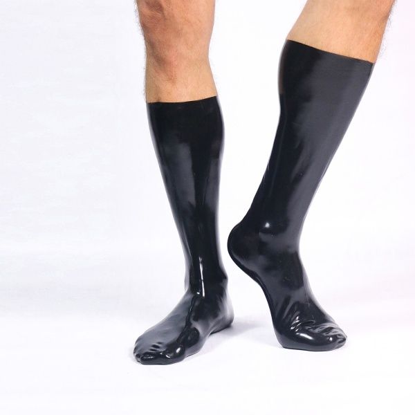 Glossy Black Rubber Socks Medium Height Dark-Line 31332